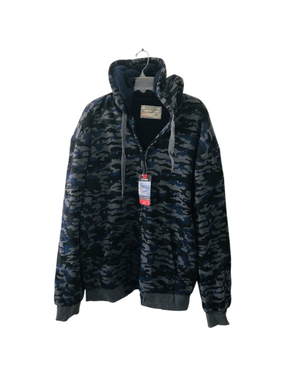 Size XL Seven Apparel Sherpa Lined Hooded Sweatshirt Jacket Blue Gray Camo NWT